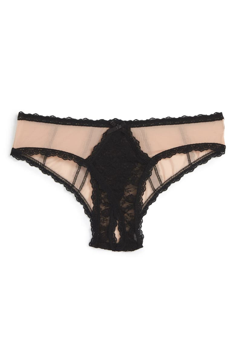 Hanky Panky Nude Illusion Open Gusset Panties, Main, color, Mocha / Black