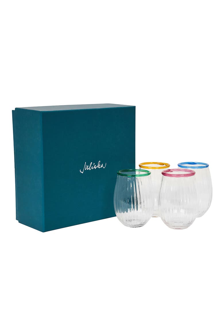 Nell Set of 4 Assorted Stemless Wine Glasses, Alternate, color, MULTI ORANGE