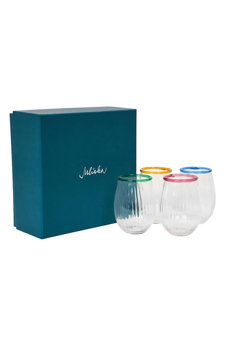 Juliska Nell Set of 4 Assorted Stemless Wine Glasses, Alternate, color, Multi Orange