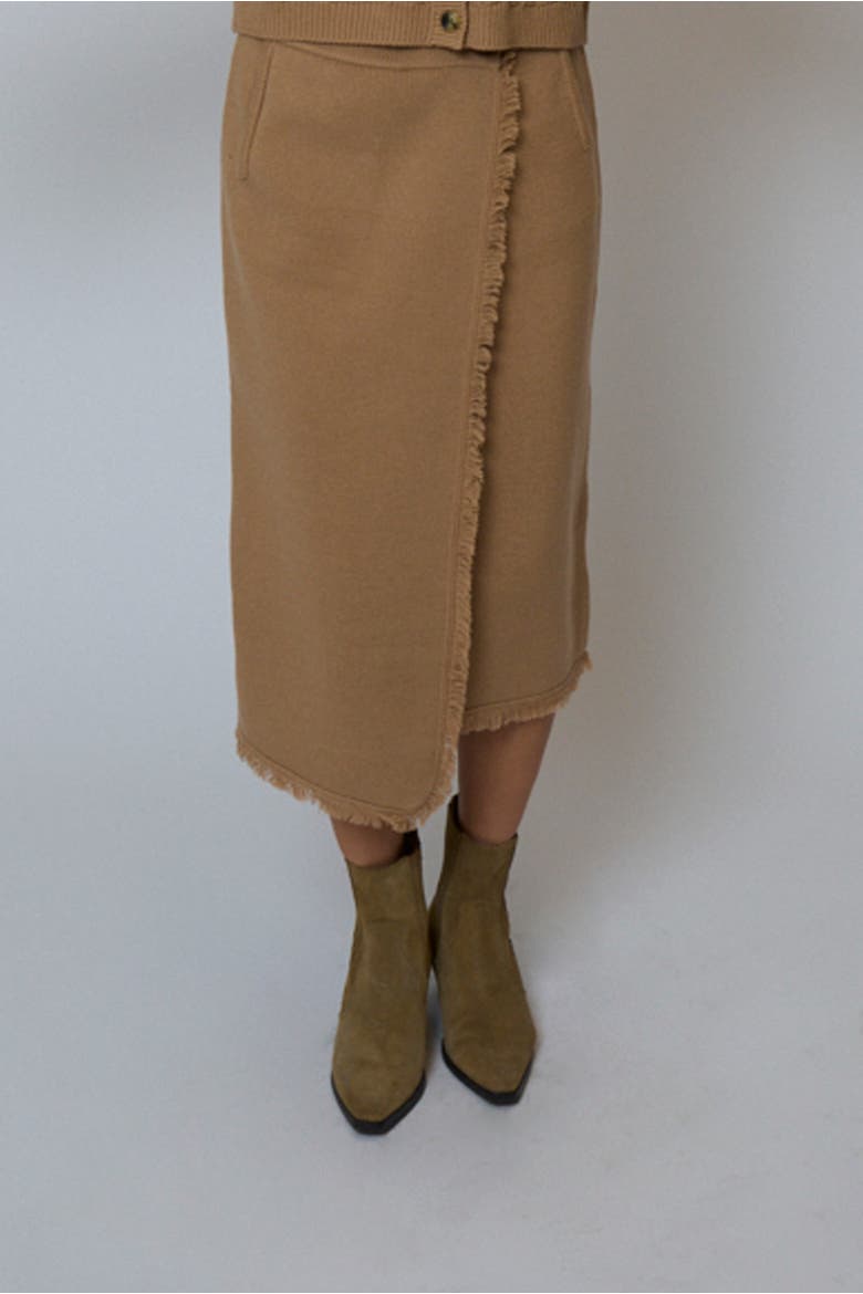 Elyse Fringe Assymetrical Midi Skirt, Main, color, CAMEL