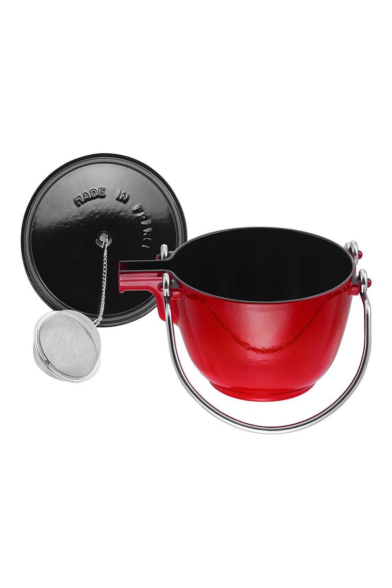 1-Quart Enameled Cast Iron Tea Kettle, Alternate, color, CHERRY