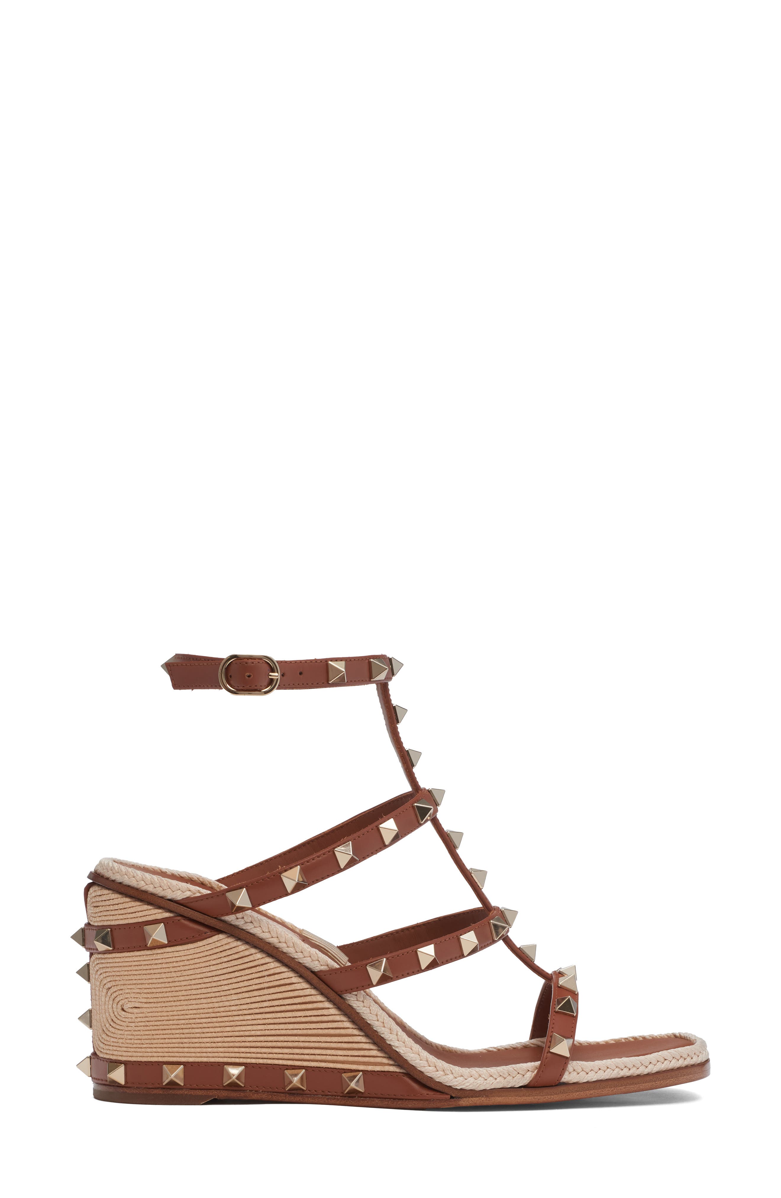 Valentino Garavani Rockstud Espadrille Sandal, Alternate, color, Saddle