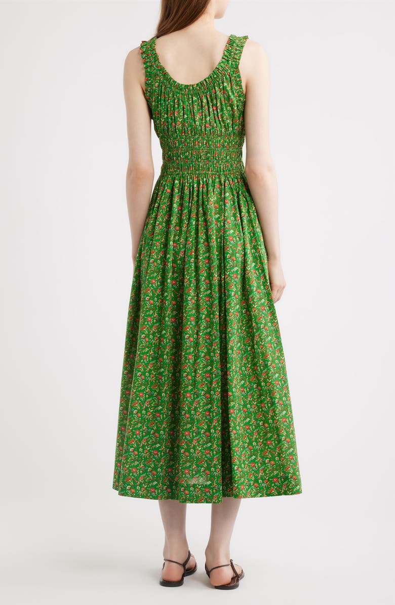 DÔEN Emmaretta Floral Pleated Cotton Voile Maxi Dress, Alternate, color, Emerald Jardin Du Chateau