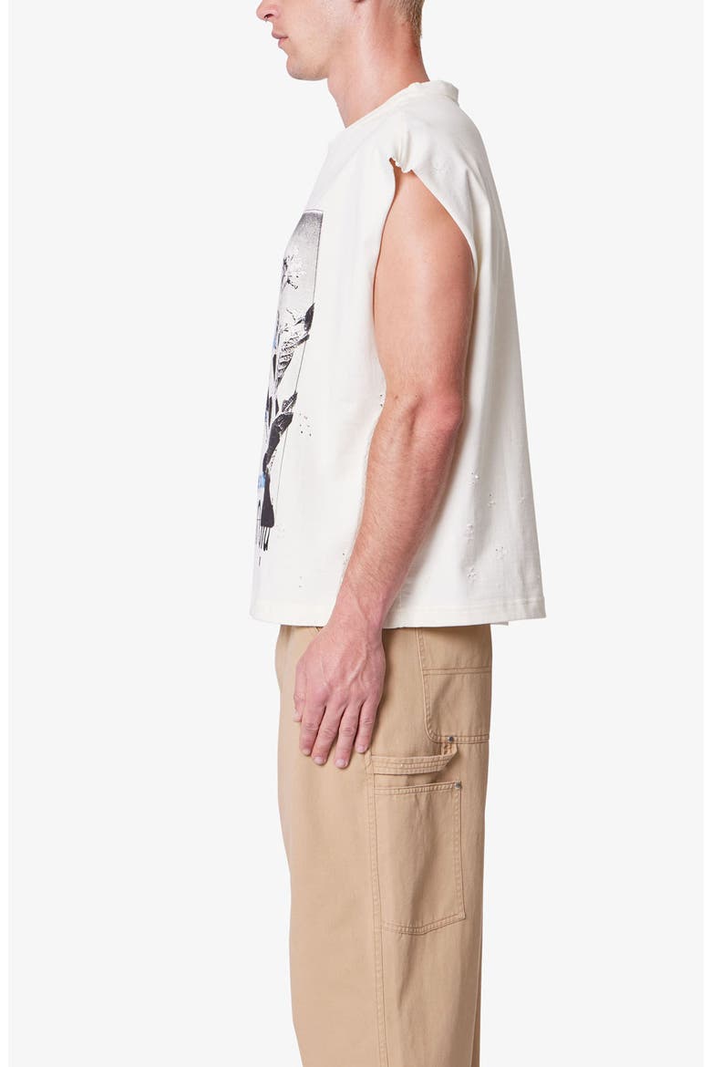 Sleeveless Distressed Graphic Cutoff T-Shirt, Alternate, color, ANTIQUE WHITE