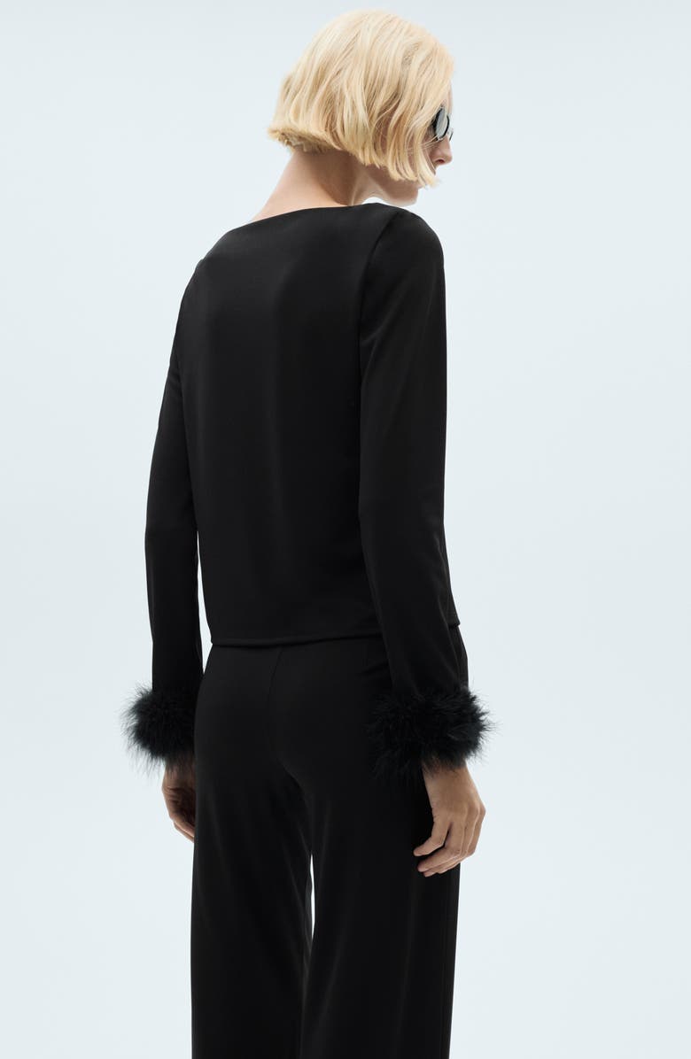 MANGO Feather Cuff Boat Neck Top, Alternate, color,