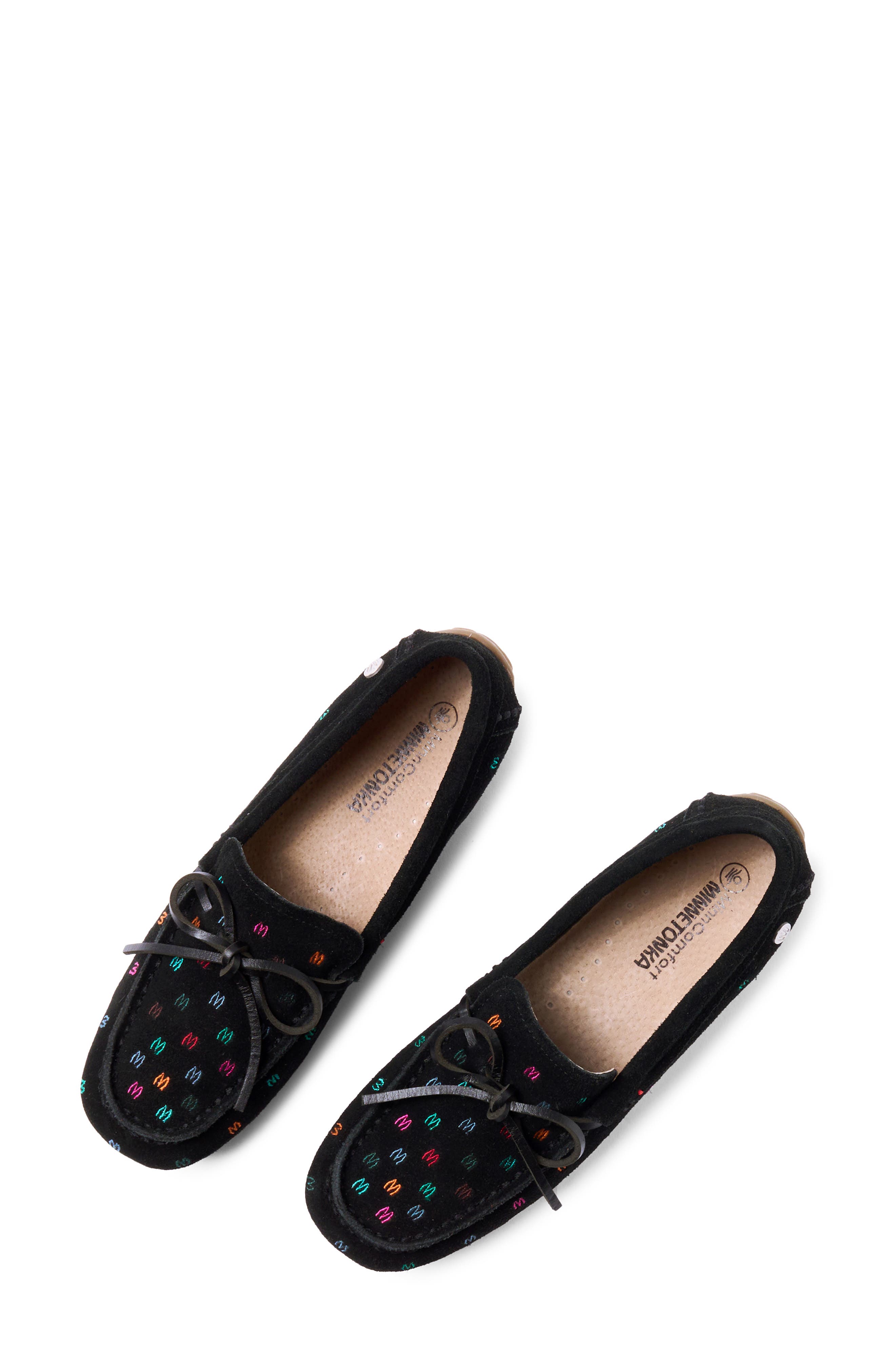 Embroidered Suede Moccasin, Alternate, color, BLACK EMBROIDERY