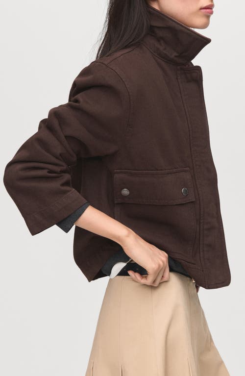 Mango Faux Leather Collar Denim Jacket In Brown