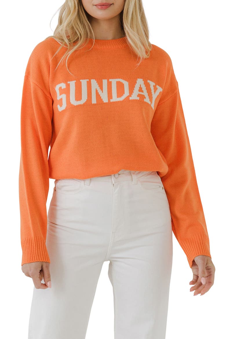Weekday Motif Sweater, Main, color, ORANGE