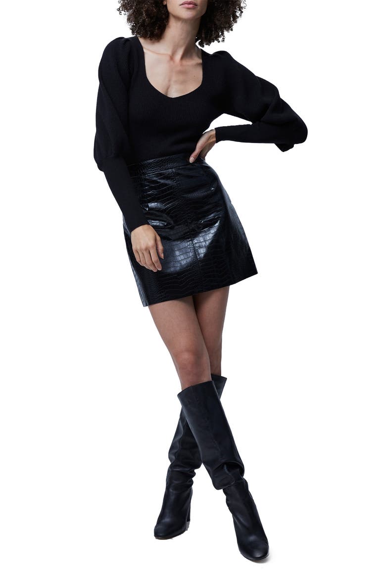 Croc Mini Skirt, Alternate, color, BLACK