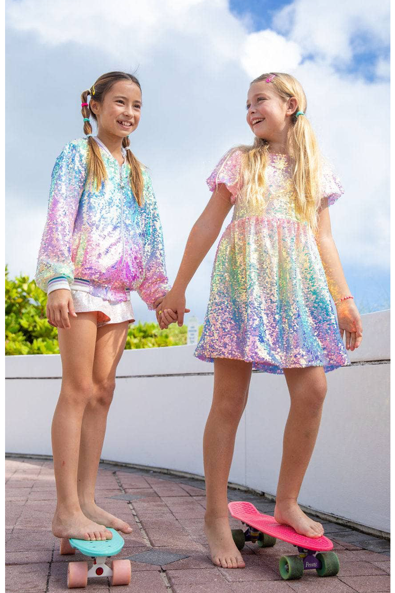 Kids' Icy Ombré Sequin Bomber Jacket, Alternate, color, PINK/ TEAL MULTI