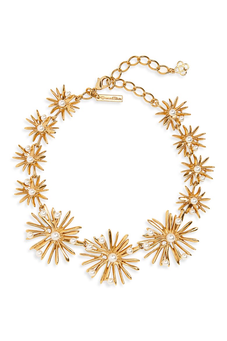 Imitation Pearl Starburst Collar Necklace, Main, color, GOLD