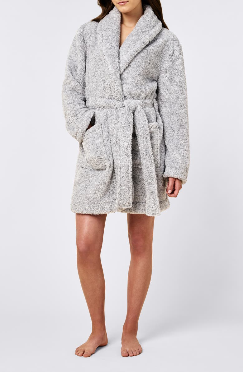 Papinelle Plush Short Robe, Main, color, Light Grey