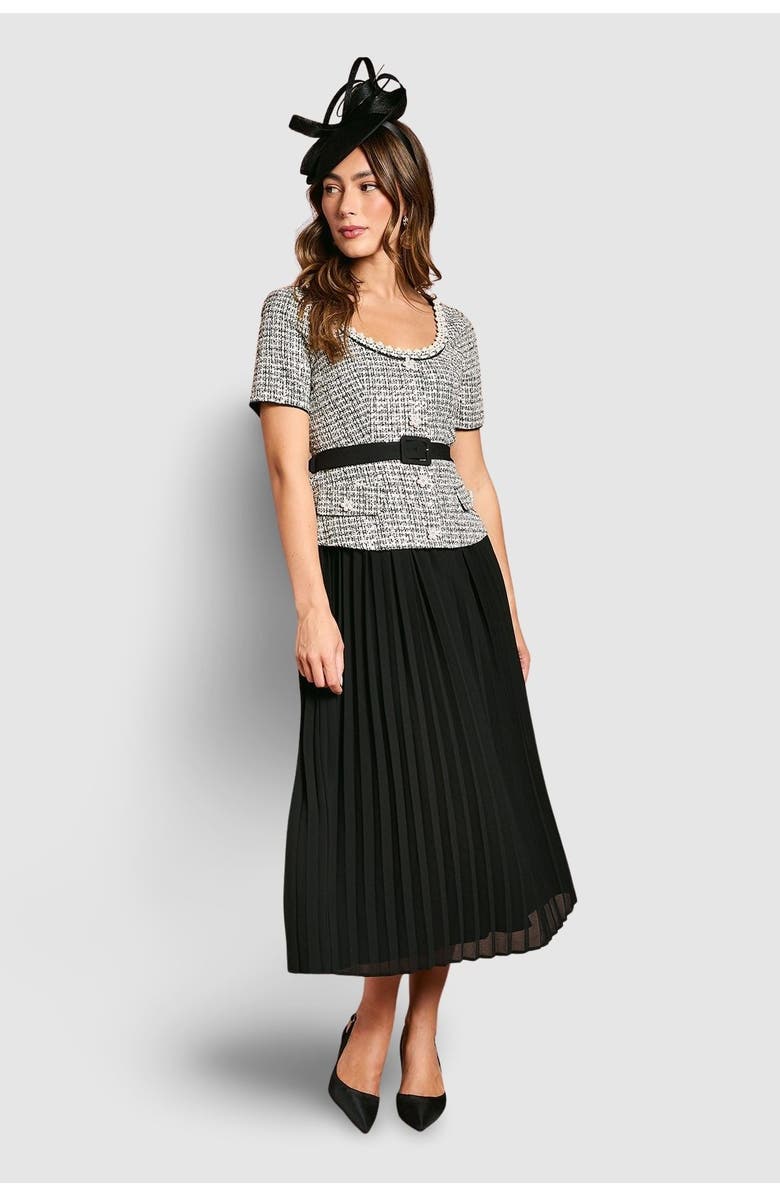 Coast Tweed Bodice Pleated Skirt Dress, Main, color, Mono