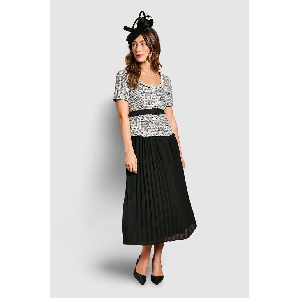 Coast Tweed Bodice Pleated Skirt Dress In Black
