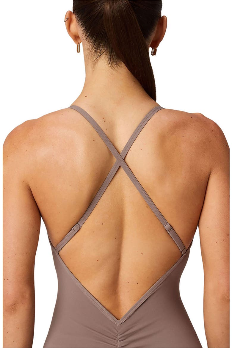 Women's Booty Scrunch PureLuxe V-Back Jumpsuit 4", Alternate, color, Desert Shadows