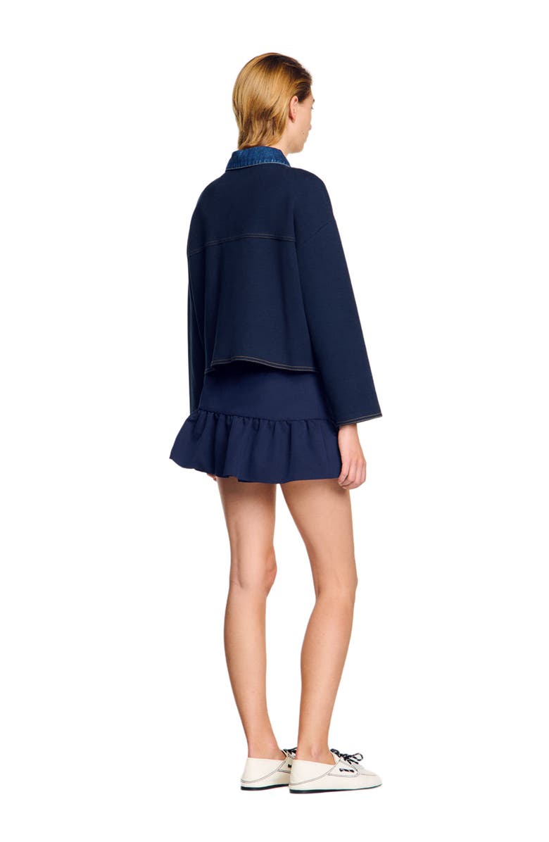 SANDRO Denim detail cardigan, Alternate, color, Navy Blue