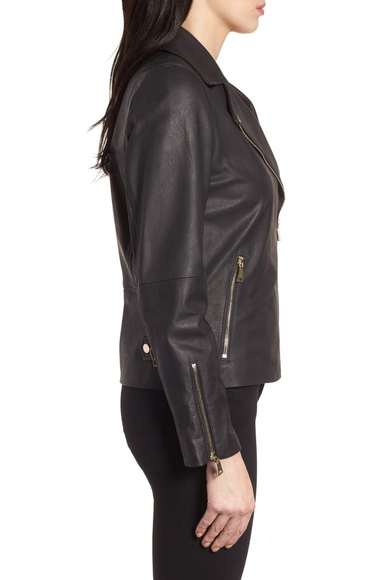Tahari Skylar Leather Moto Jacket, Alternate, color, 