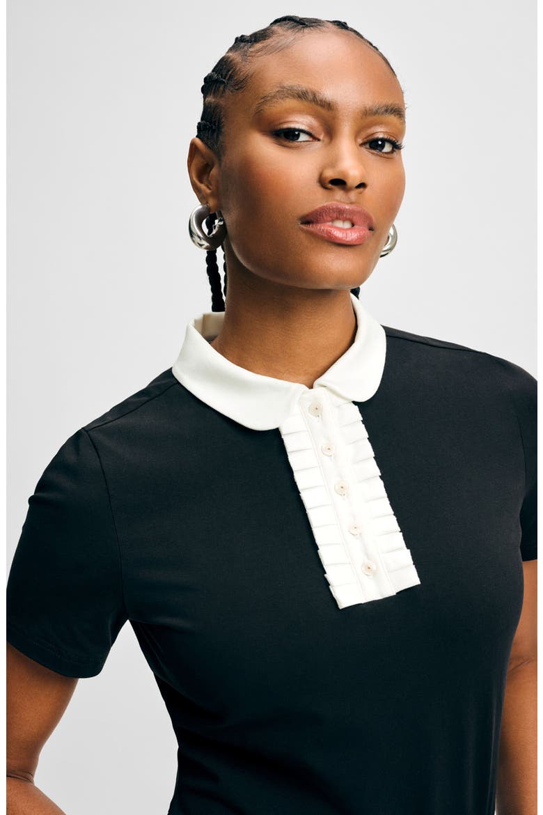 Cotton Ruffle Placket Polo, Alternate, color, BLACK/ WHITE