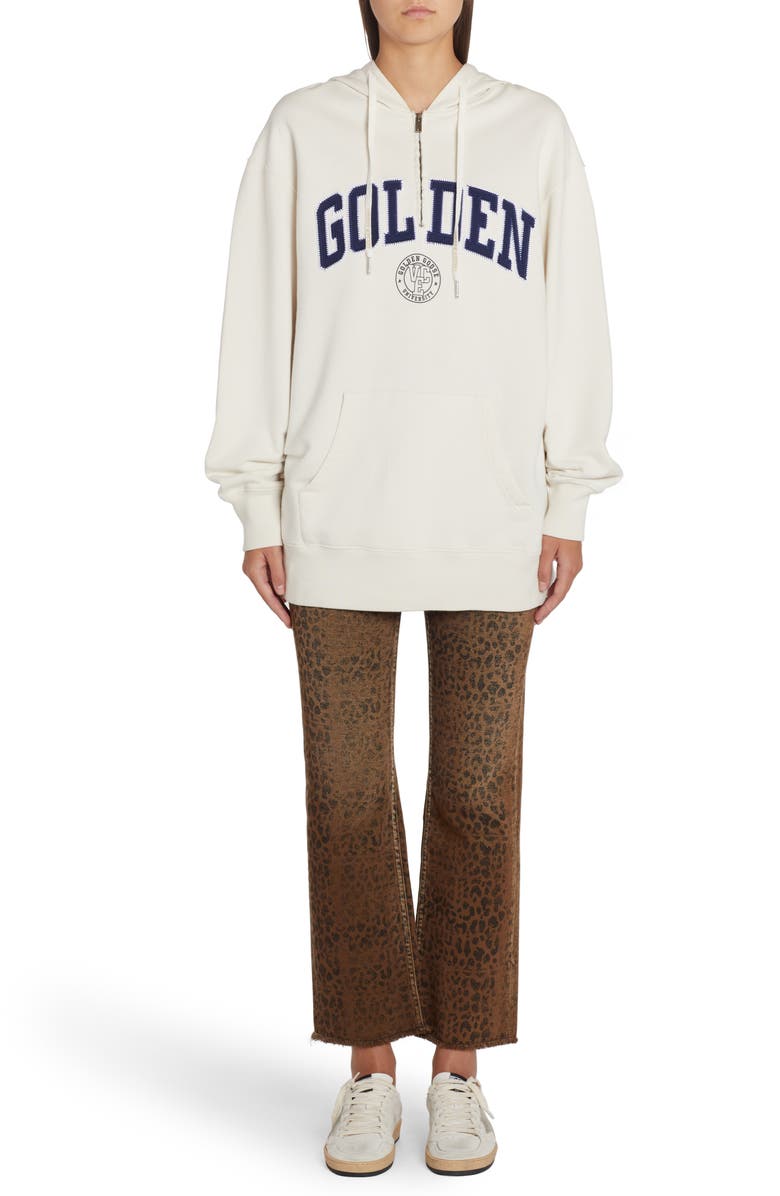 Golden Goose Varsity Logo Long Sleeve Hooded Sweatshirt Dress, Alternate, color, 