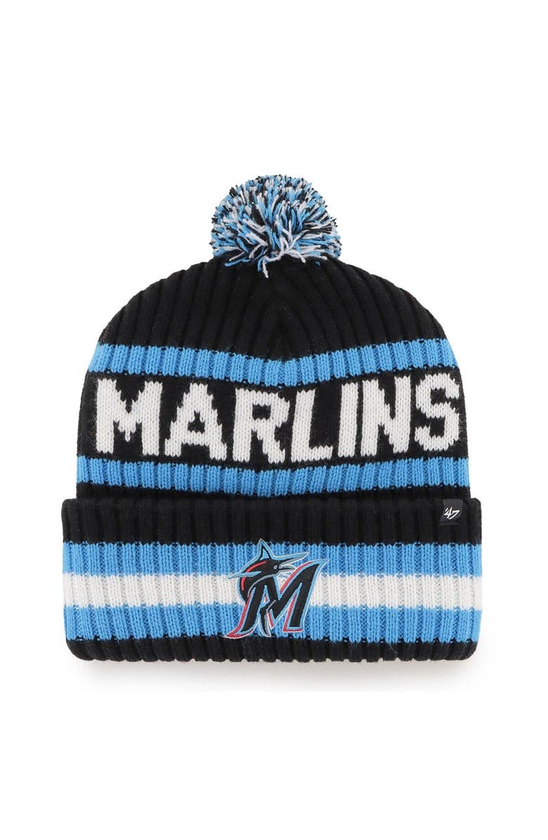 '47 Men's '47 Black Miami Marlins Bering Cuffed Knit Hat with Pom, Alternate, color,