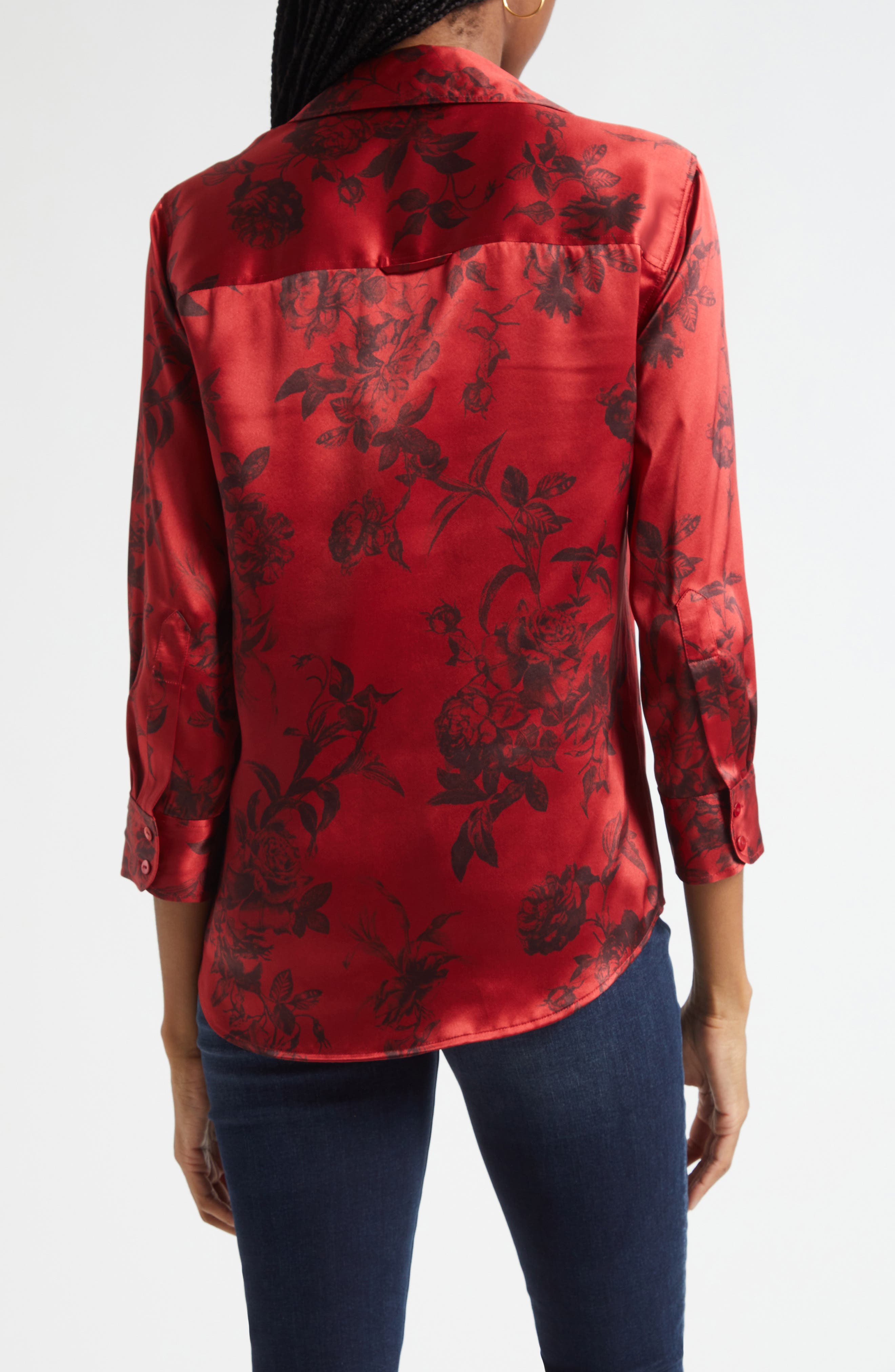 Dani Floral Print Silk Button-Up Shirt - image 2