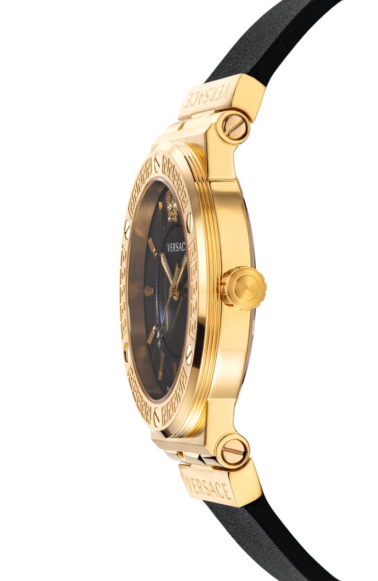 Versace Greca Logo Leather Strap Watch, 38mm, Alternate, color,