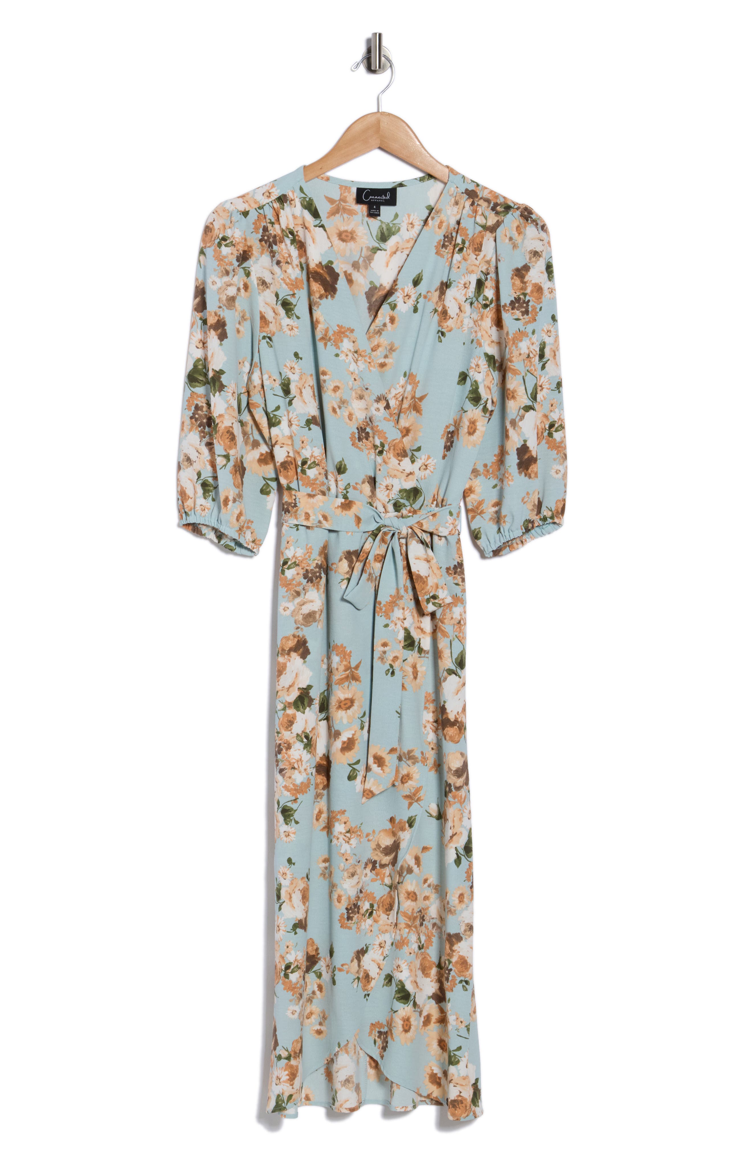 Connected Apparel Floral Faux Wrap Midi Dress