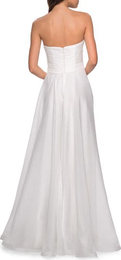 Strapless Chiffon Dress with Criss Cross Bodice Detail