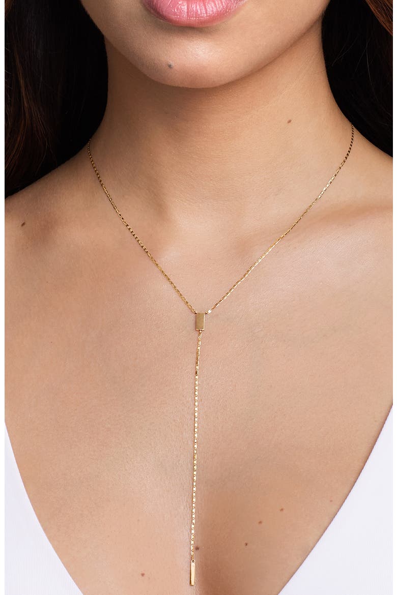 Petite Malibu 14K Gold Tag Lariat Necklace, Alternate, color, YELLOW GOLD