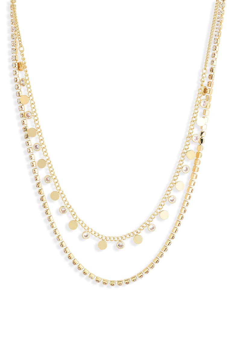 Set of 2 Cubic Zirconia Charm & Tennis Necklaces, Main, color, CLEAR- GOLD