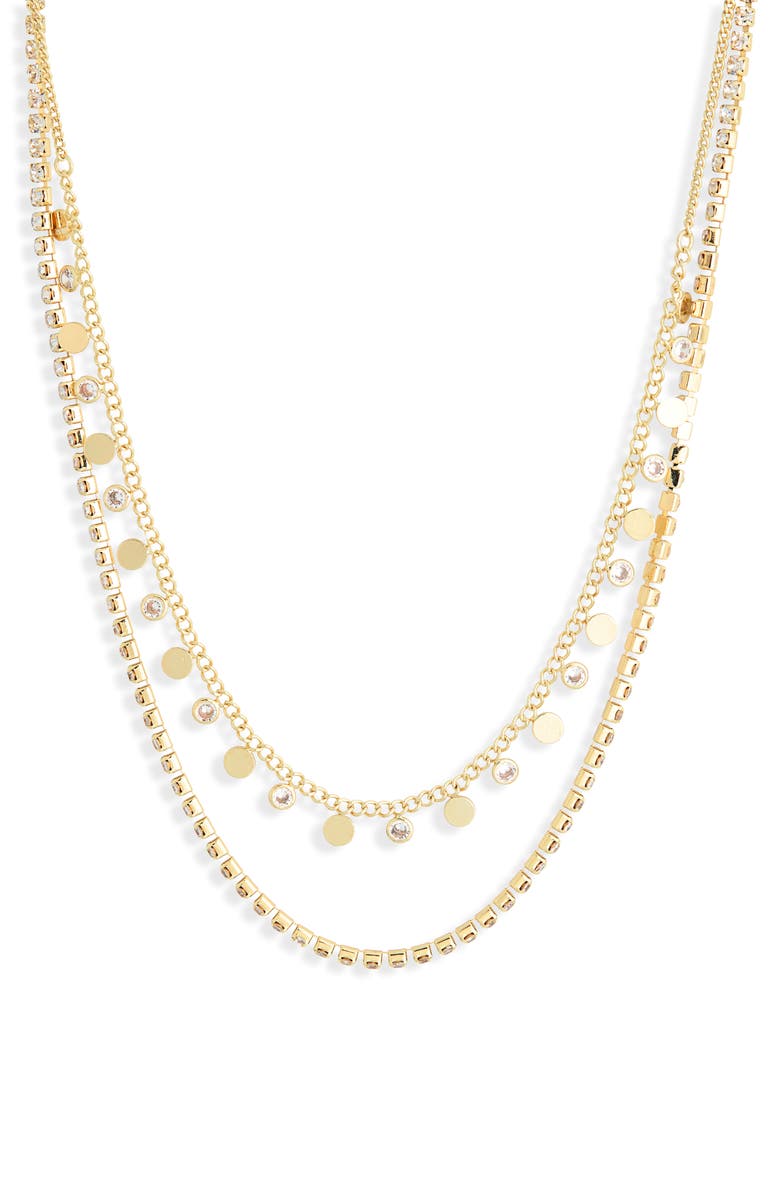 NORDSTROM RACK Set of 2 Cubic Zirconia Charm & Tennis Necklaces, Main, color, Clear- Gold