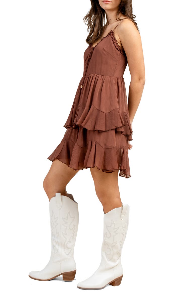 Yoryu Chiffon Tiered Minidress, Alternate, color, BROWN