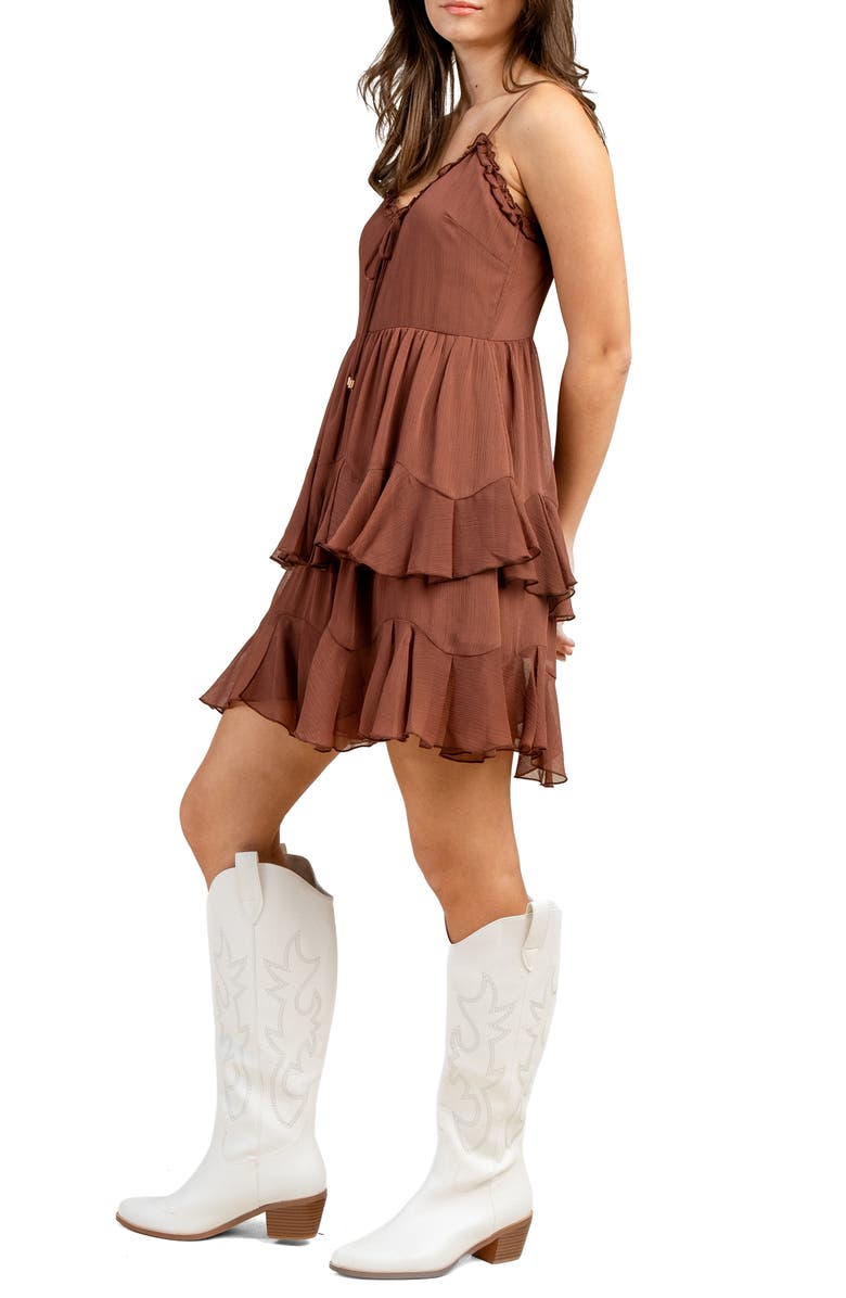 Beivy Yoryu Chiffon Tiered Minidress, Alternate, color, Brown