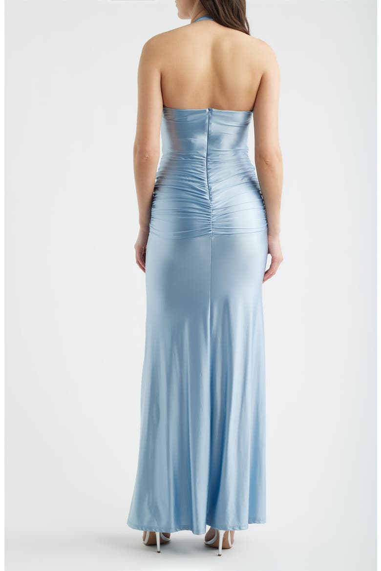 Soraya Halter Neck Satin Jersey Gown, Alternate, color, BABY BLUE