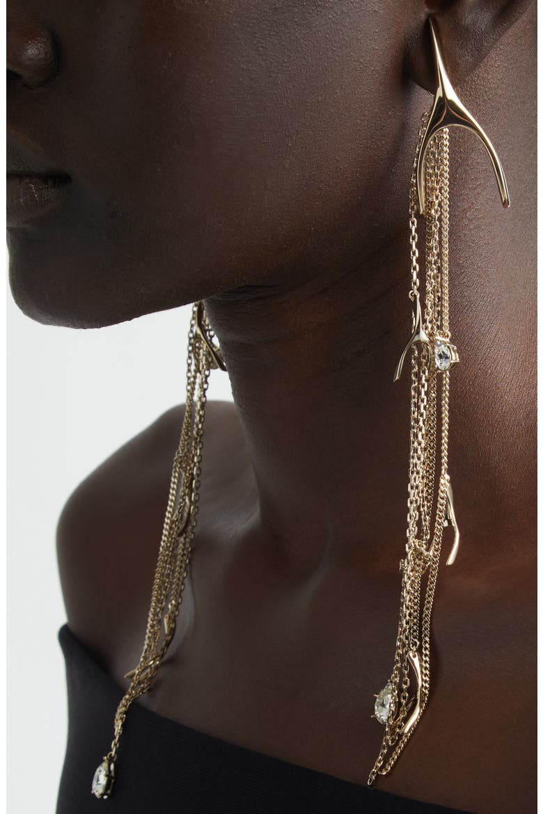 Wishbone Drop Earrings, Alternate, color, PALE GOLD/ STRASS
