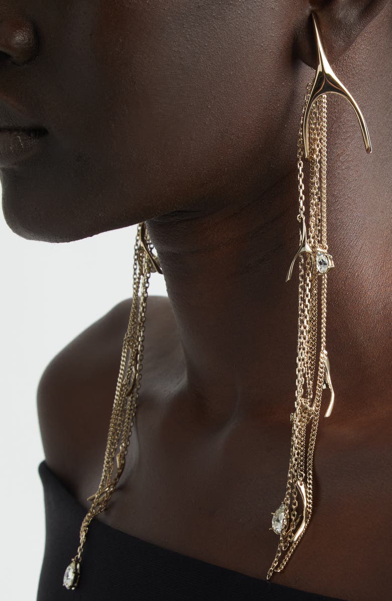 McQueen Wishbone Drop Earrings, Alternate, color, Pale Gold/ Strass