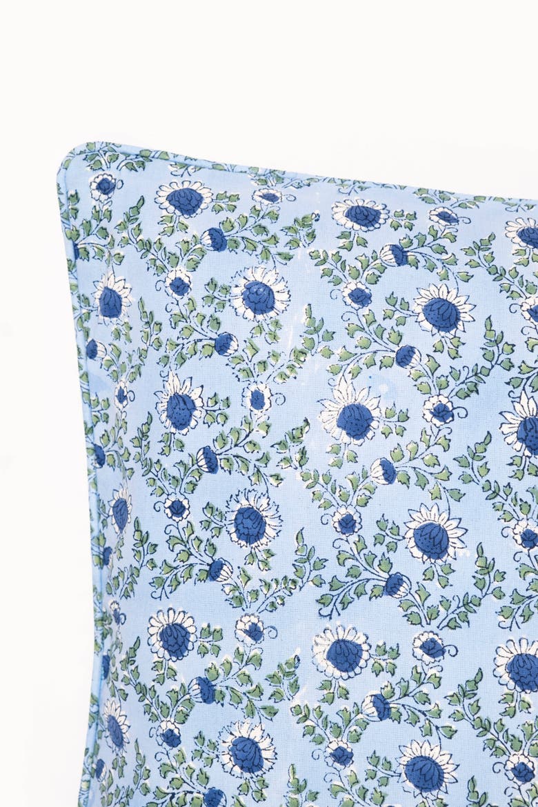 Parijat Piped Blockprint Pillow Cover, Alternate, color, Ocean Blue