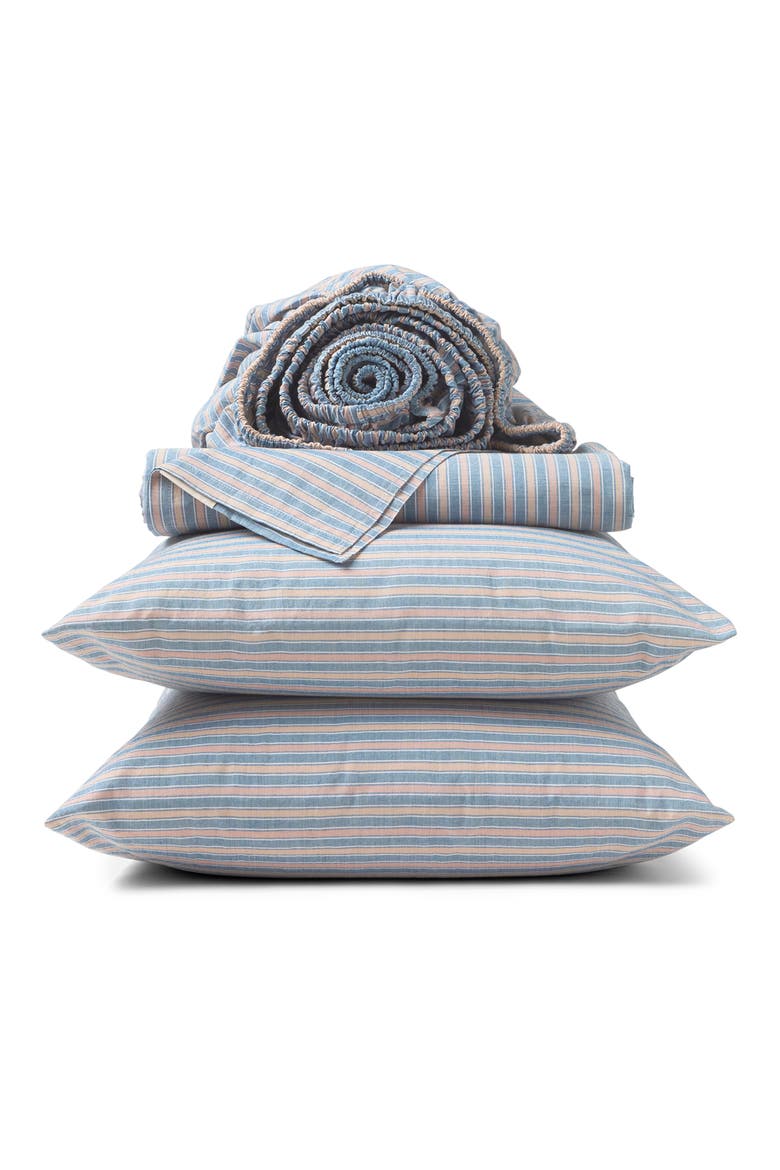 Crinkled Organic Percale™ Sheet Set, Main, color, INDIGO STRIPE