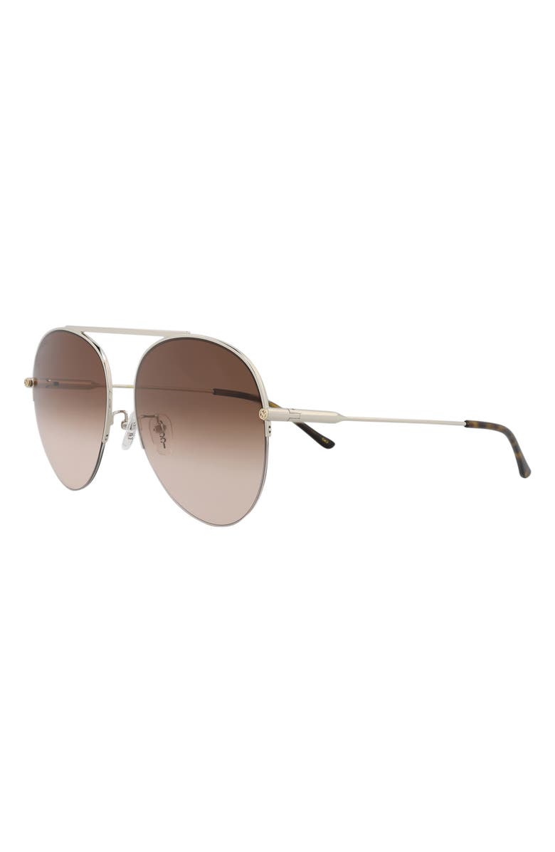 Gucci 61mm Aviator Sunglasses, Alternate, color, Silver Silver Brown