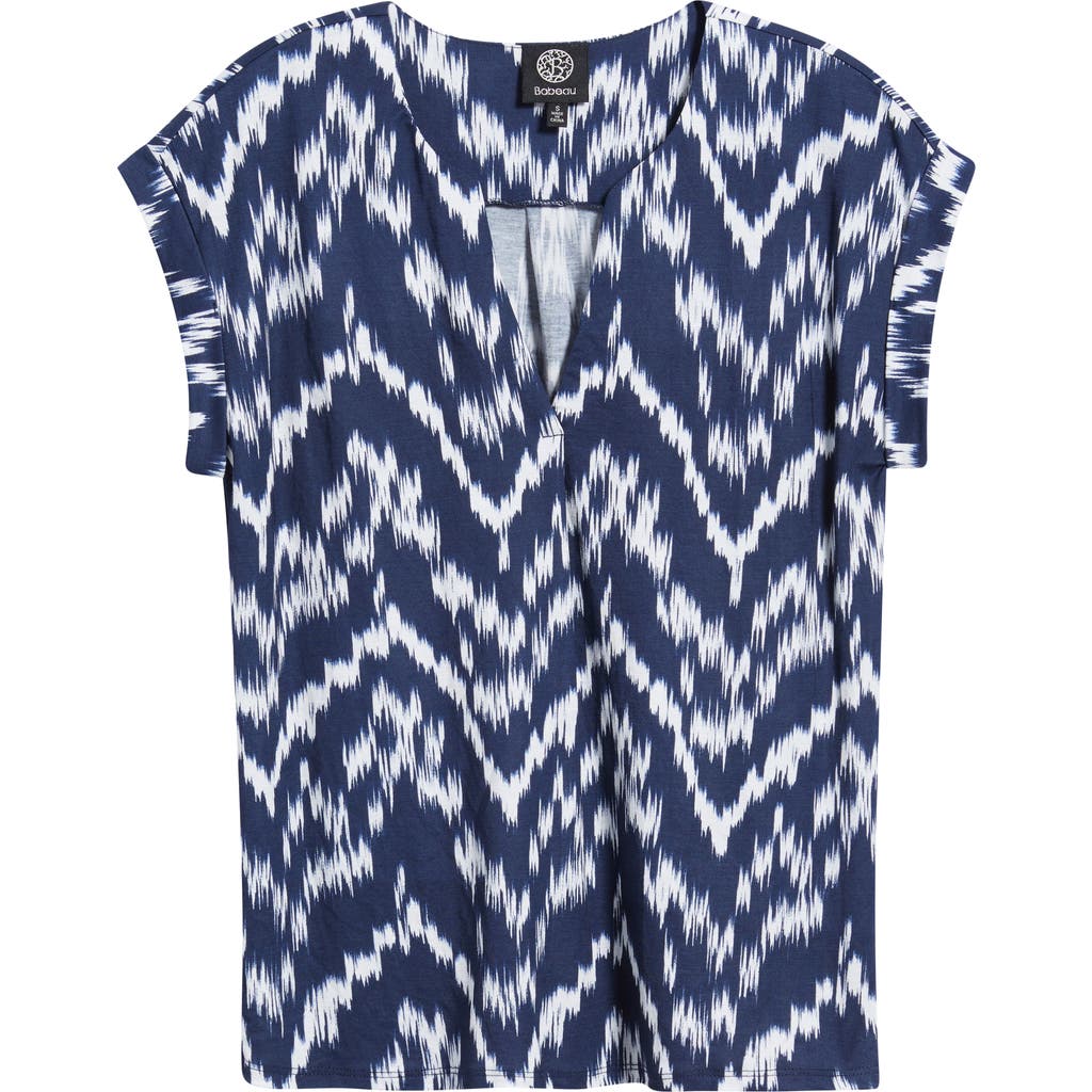 Bobeau Dolman Sleeve Piqué T-shirt In Navy/ivory Ethnic Ikat