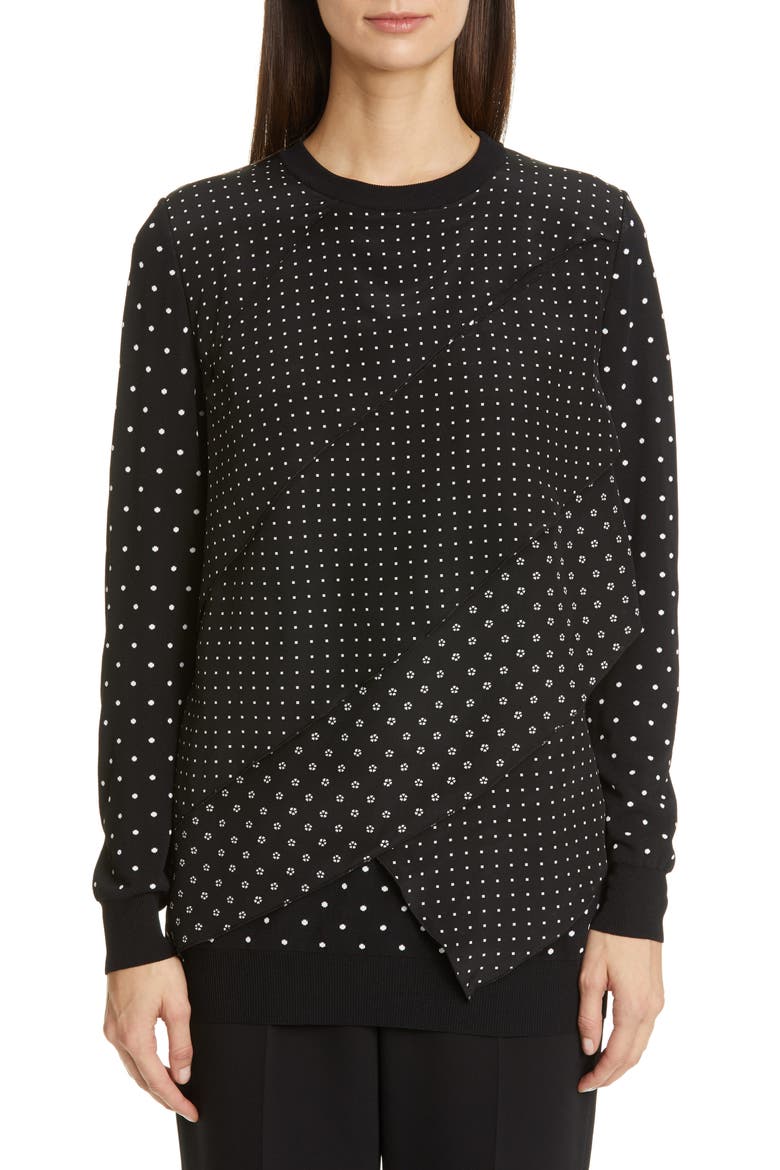 Alex Polka Dot Jacquard Sweater, Main, color, BLACK