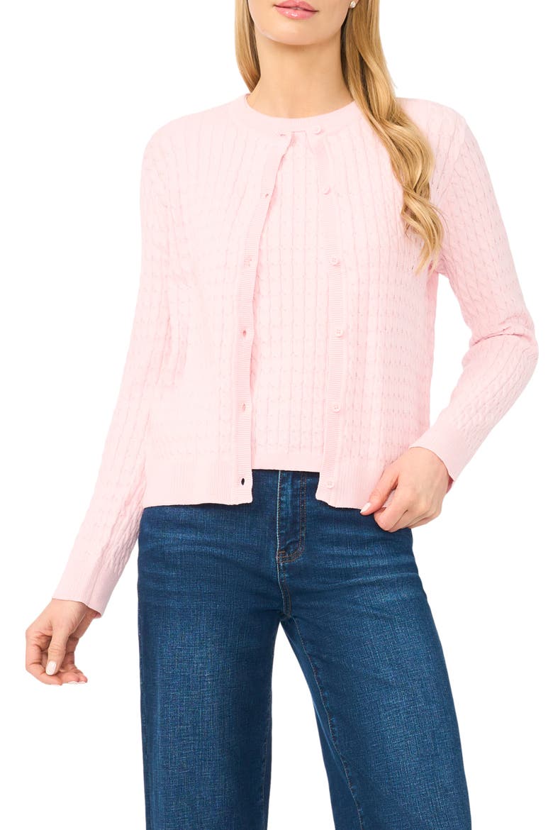 Cable Stitch Cotton Cardigan, Main, color, POTPOURRI