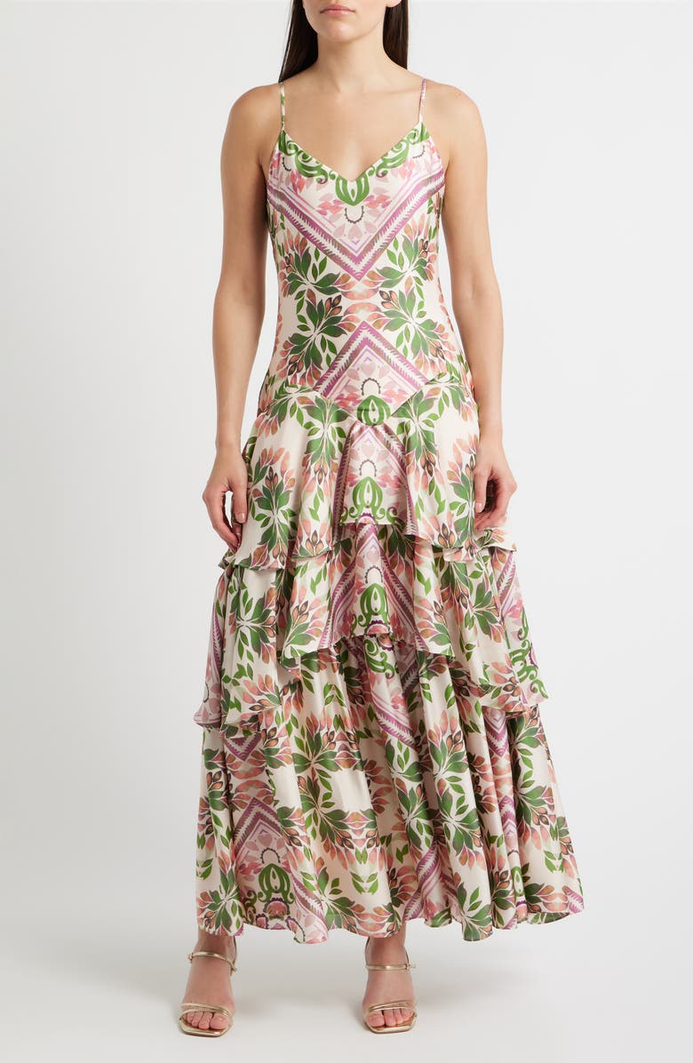 Parker Print Tiered Sleeveless Maxi Dress, Main, color, Vanilla Cream