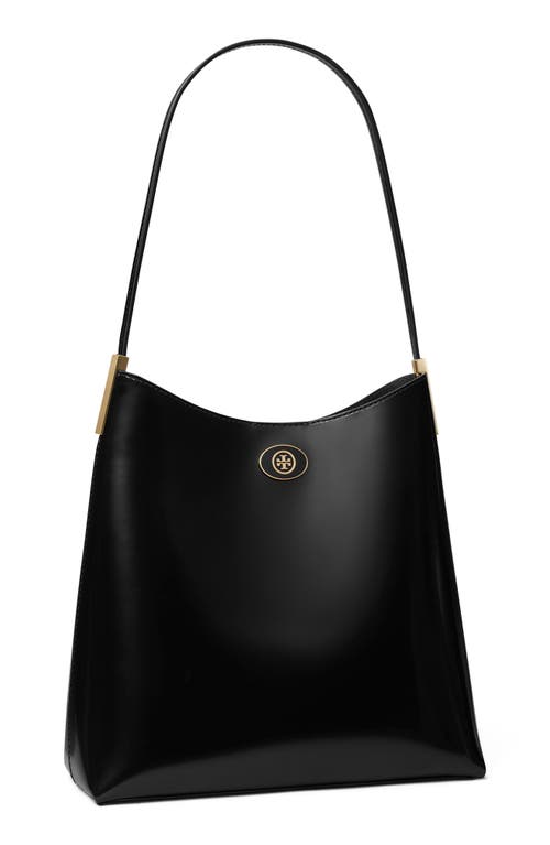 Tory Burch Robinson Spazzolato Leather Hobo Bag In Black