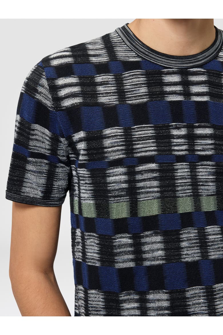 Crew-neck Cotton And Viscose T-shirt With Check Pattern, Alternate, color, Multicoloured