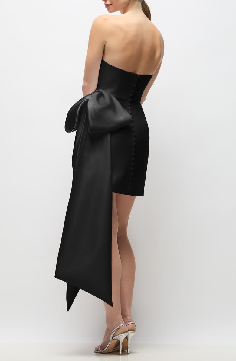 Dessy Collection Paige Bow Detail Strapless Satin Cocktail Minidress, Alternate, color, Black