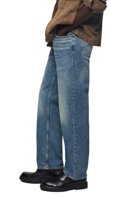 Mango Men's Frayed Effect Straight-fit Jeans In Medium Vintage Blue