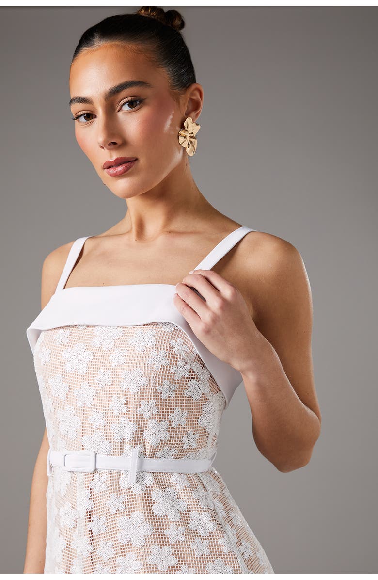 Coast Mesh Sequin Belted Midi Dress, Alternate, color, White