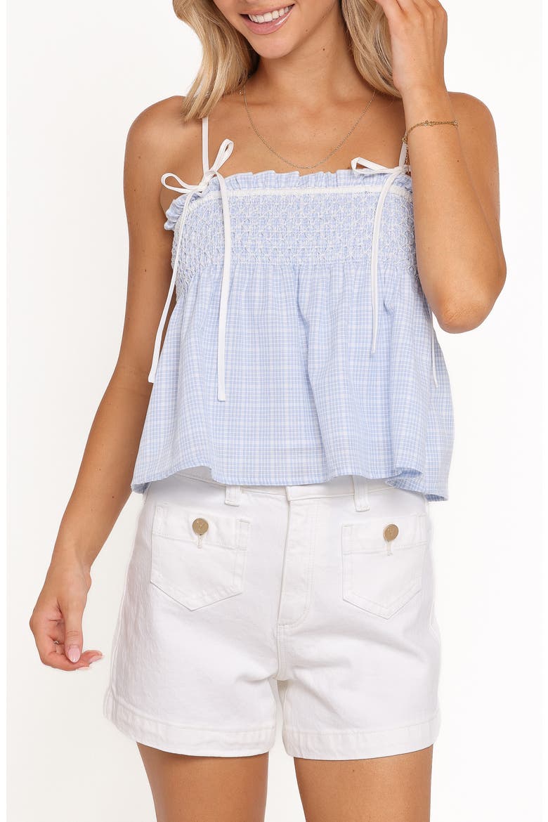 Mireille Gingham Babydoll Top, Main, color, BLUE GINGHAM