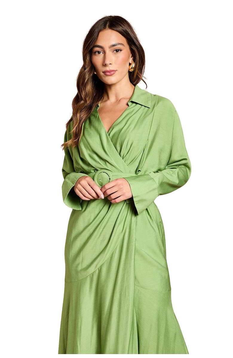 Coast Twill Long Sleeve Belted Wrap Dress, Alternate, color, Green